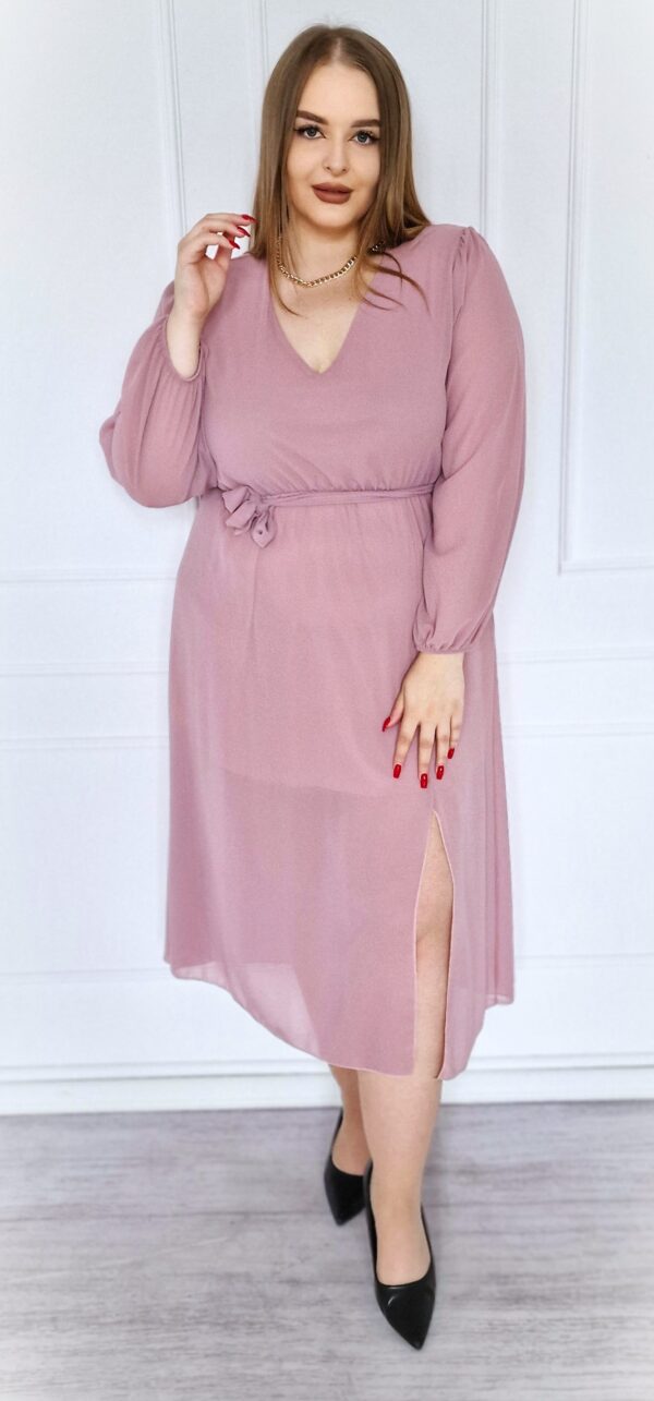 Piękna sukienka szyfonowa, w pasie gumka, super model - brudny róż
