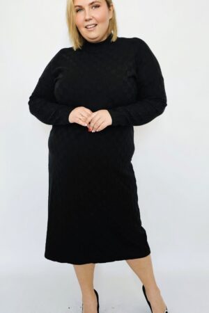 Sukienka czarna sweterkowa z wzorem