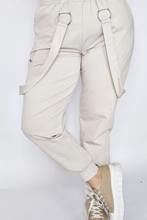 Spodnie materiałowe z ozdobnymi paskami - beżowy