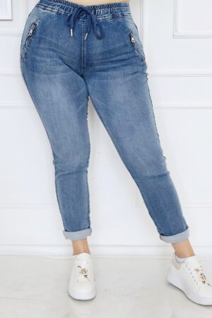 Spodnie jeansowe z kieszeniami zapinanymi na zamek  - rozmiary