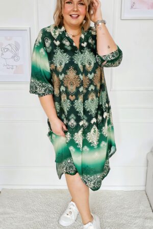 Sukienka wiskozowa z wzorem po całości - zielona