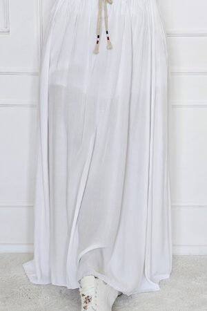 Spódnica bawełniana z wiązaniem w tali - biała