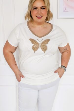 Bluzka z haftowanym motylem na przodzie - biała
