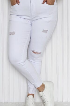 Białe obcisłe jeansy G-Smack z przetarciami