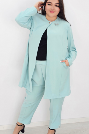 Garnitur „Longline Elegance” – długa marynarka -mięta
